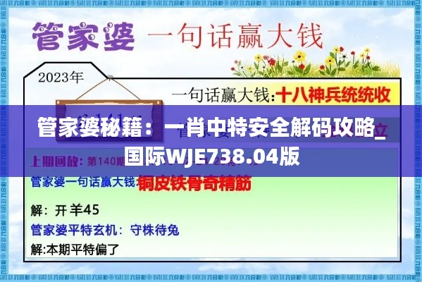 管家婆秘籍:一肖中特安全解码攻略_国际WJE738.04版